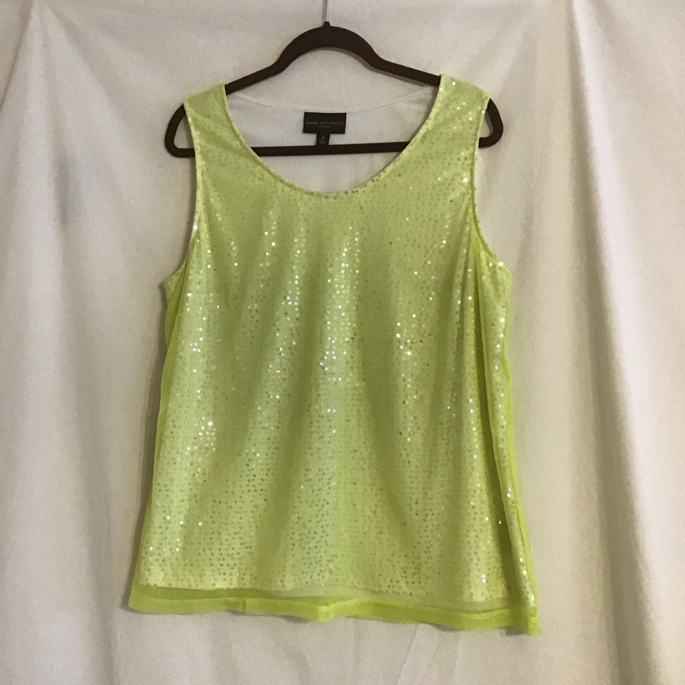 DANA BUCHMAN WOMAN Women's Lemon-Lime Green with Sequins Tank Top Size 1X